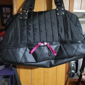 Cynthia Rowley Black Quilted Travel Bag with Pink Zipper Pulls